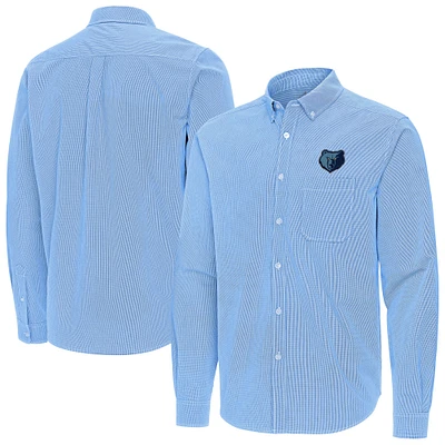 Men's Antigua Light Blue Memphis Grizzlies Porter Woven Long Sleeve Button-Down Shirt