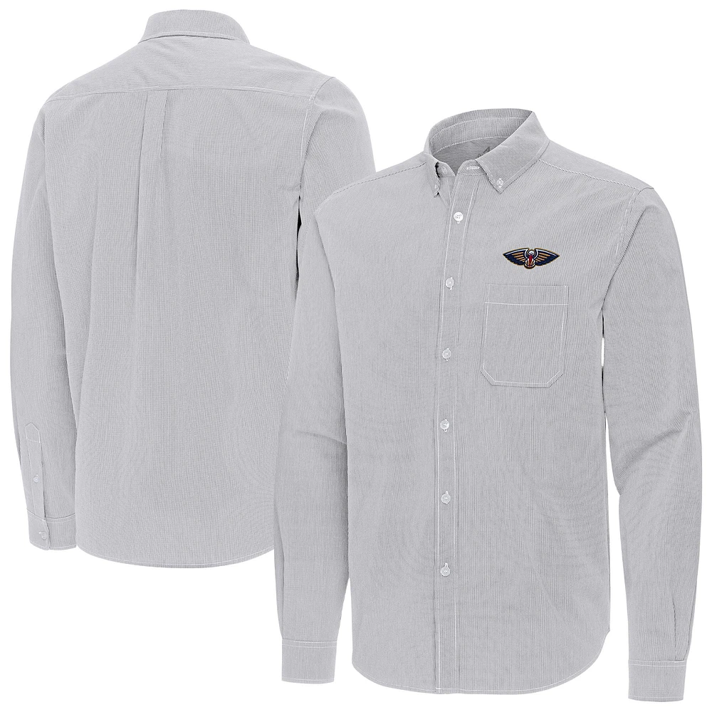Men's Antigua Gray New Orleans Pelicans Porter Woven Long Sleeve Button-Down Shirt