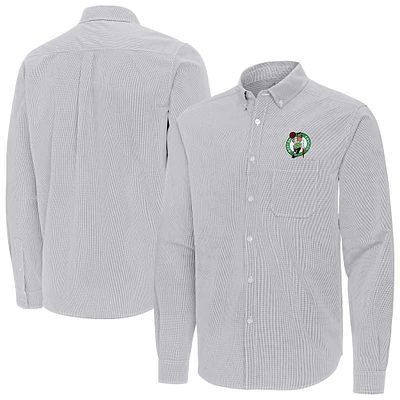 Men's Antigua Gray Boston Celtics Porter Woven Long Sleeve Button-Down Shirt