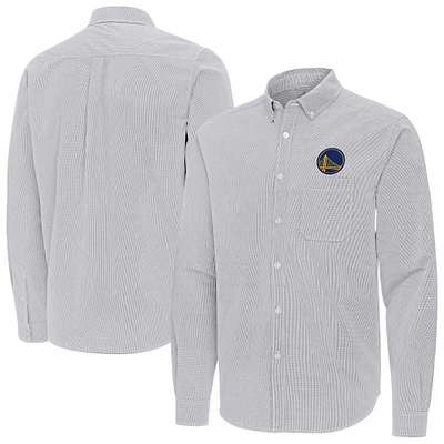 Men's Antigua Gray Golden State Warriors Porter Woven Long Sleeve Button-Down Shirt