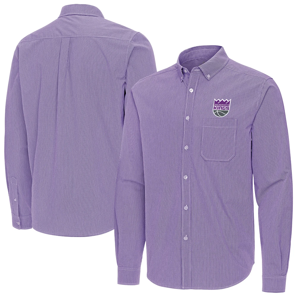 Men's Antigua Purple Sacramento Kings Porter Woven Long Sleeve Button-Down Shirt