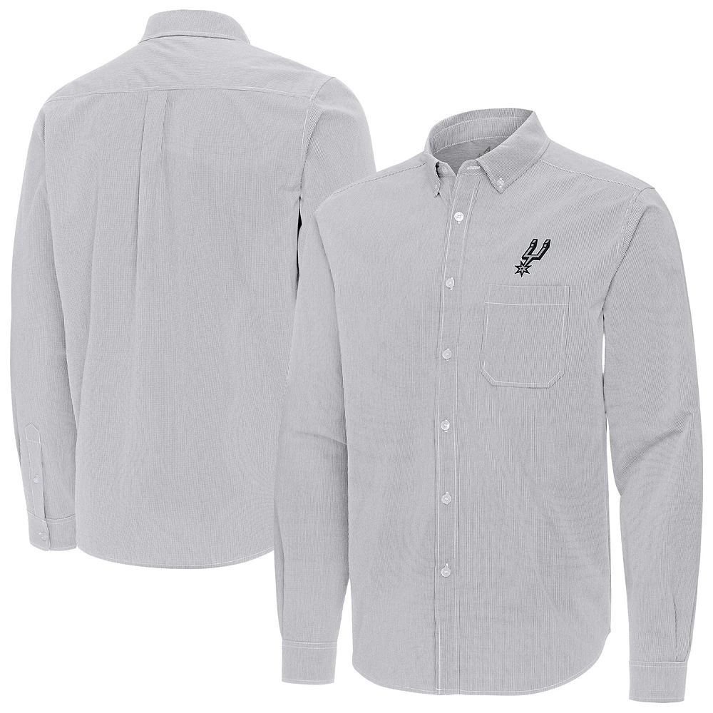 Men's Antigua Gray San Antonio Spurs Porter Woven Long Sleeve Button-Down Shirt