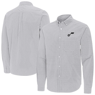Men's Antigua Gray Utah Jazz Porter Woven Long Sleeve Button-Down Shirt