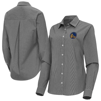 Women's Antigua Black Golden State Warriors Porter Woven Long Sleeve Button-Up Shirt