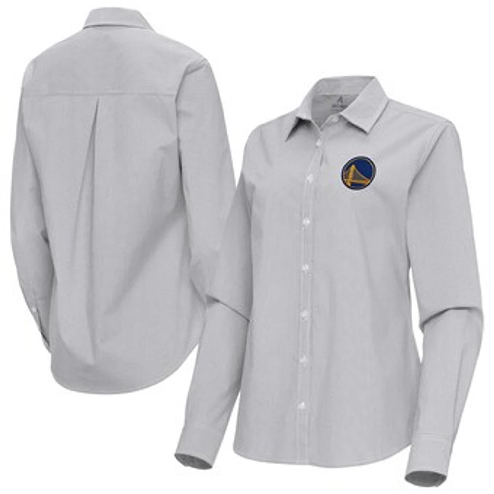 Women's Antigua Gray Golden State Warriors Porter Woven Long Sleeve Button-Up Shirt