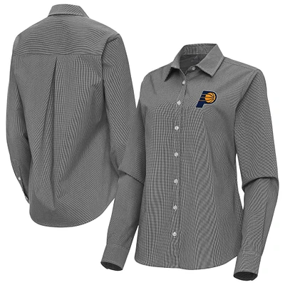 Women's Antigua Black Indiana Pacers Porter Woven Long Sleeve Button-Up Shirt