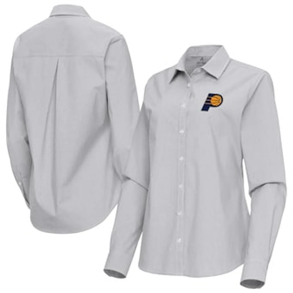 Women's Antigua Gray Indiana Pacers Porter Woven Long Sleeve Button-Up Shirt