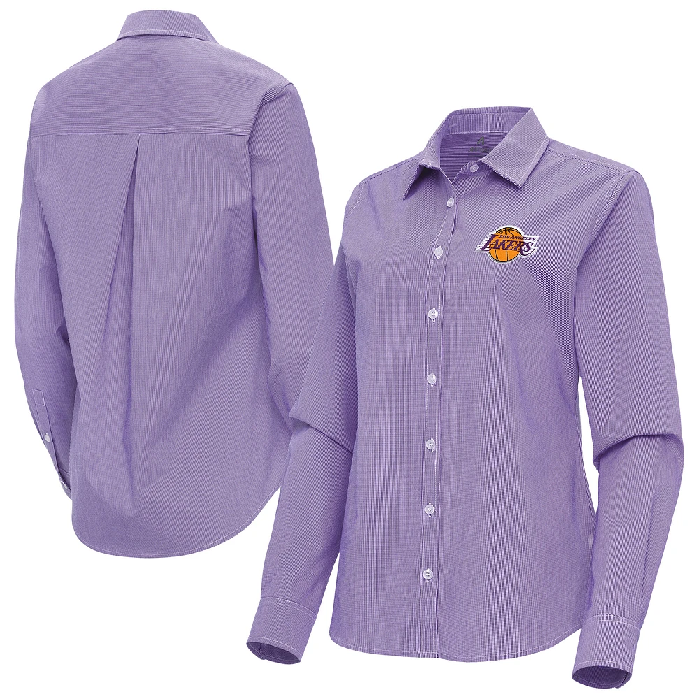 Women's Antigua Los Angeles Lakers Porter Woven Long Sleeve Button-Up Shirt