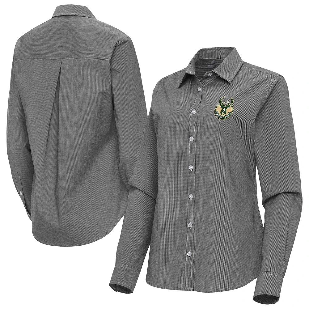 Women's Antigua Milwaukee Bucks Porter Woven Long Sleeve Button-Up Shirt