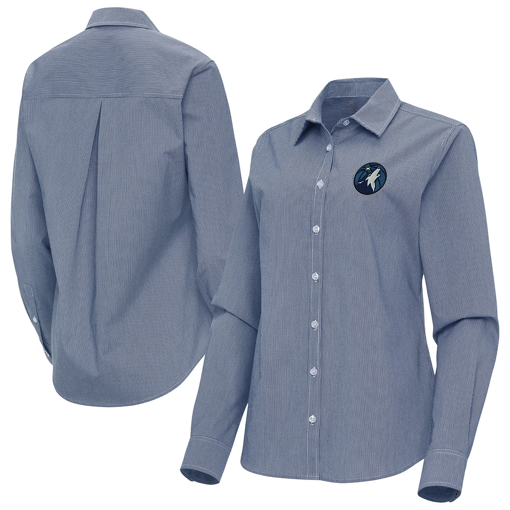 Women's Antigua Navy Minnesota Timberwolves Porter Woven Long Sleeve Button-Up Shirt