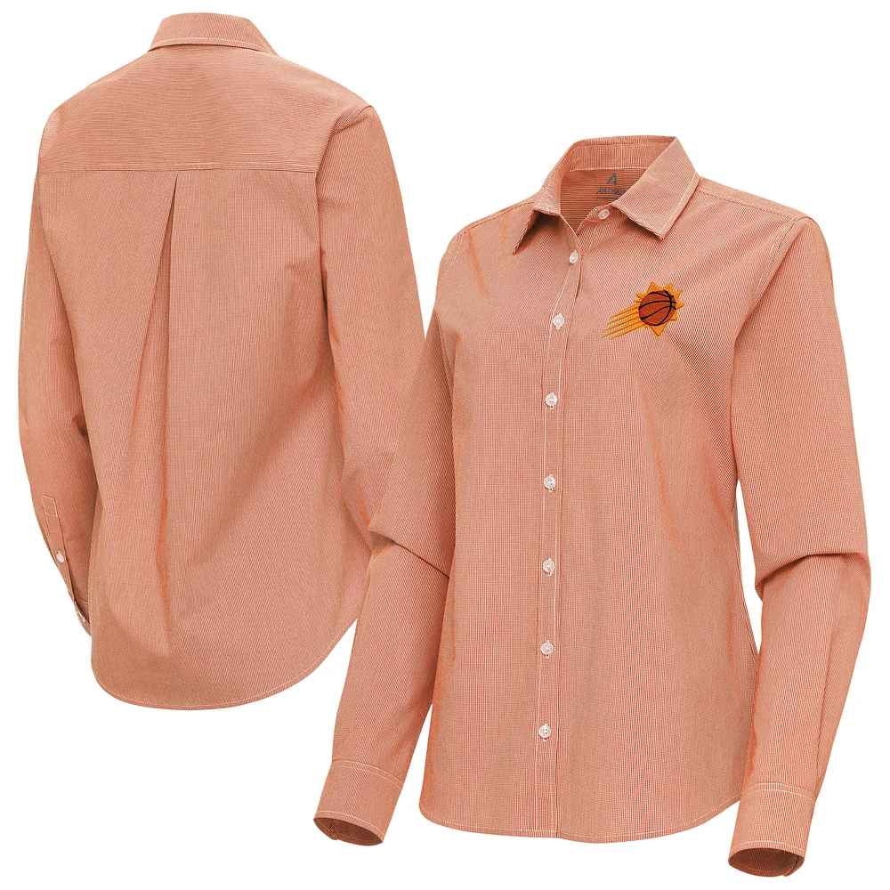 Women's Antigua Burnt Orange Phoenix Suns Porter Woven Long Sleeve Button-Up Shirt