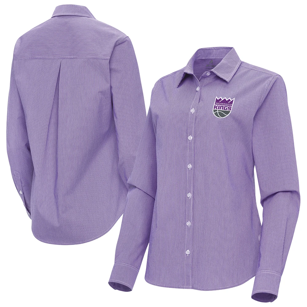 Women's Antigua Purple Sacramento Kings Porter Woven Long Sleeve Button-Up Shirt