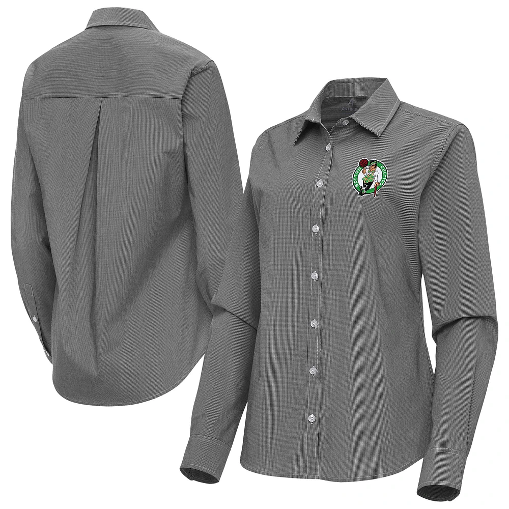 Women's Antigua Black Boston Celtics Porter Woven Long Sleeve Button-Up Shirt