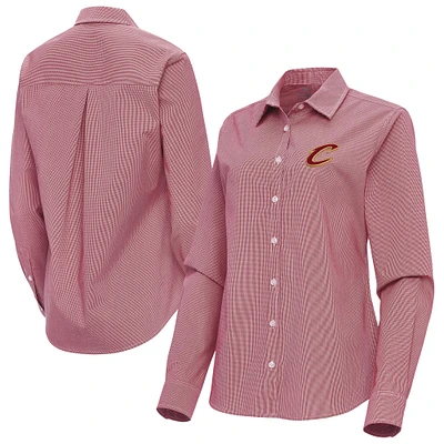 Women's Antigua Wine Cleveland Cavaliers Porter Woven Long Sleeve Button-Up Shirt