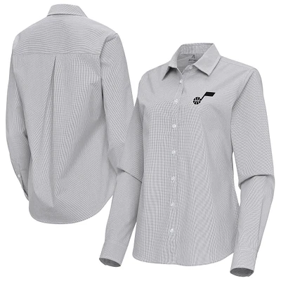 Women's Antigua Gray Utah Jazz Porter Woven Long Sleeve Button-Up Shirt
