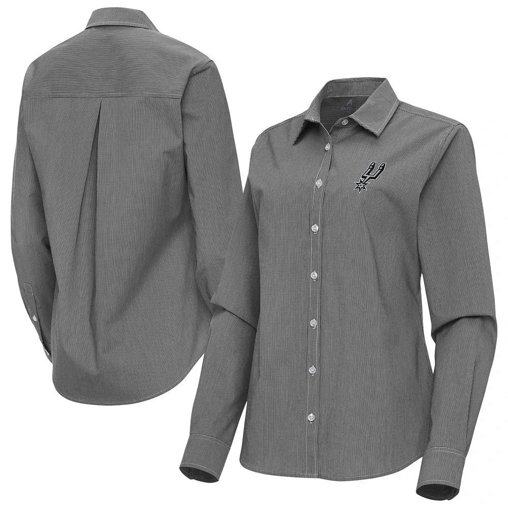 Women's Antigua San Antonio Spurs Porter Woven Long Sleeve Button-Up Shirt