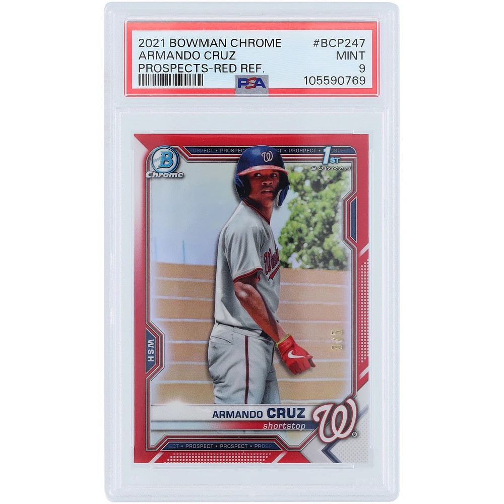 Armando Cruz Washington Nationals 2021 Bowman Chrome 1st Bowman Red Refractor #BCP-247 #3/5 PSA Authenticated 9 Card