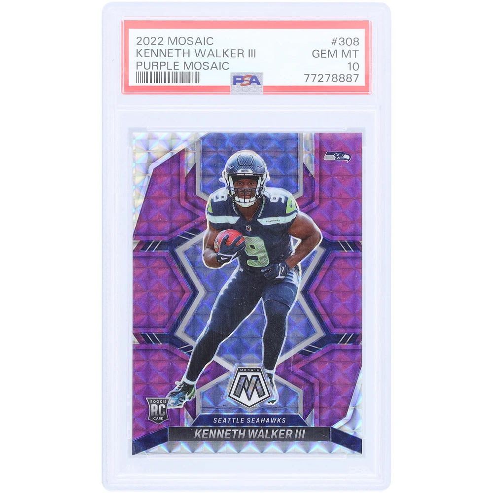 Kenneth Walker Seattle Seahawks 2022 Panini Mosaic Purple Mosaic #308 #21/49 PSA Authenticated 10 Rookie Card