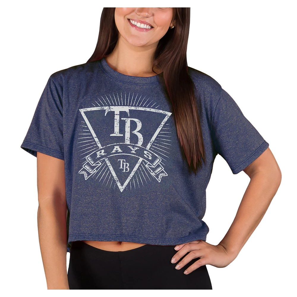 Women's Concepts Sport Heather Navy Tampa Bay Rays Distressed Quest Boxy Cropped Top
