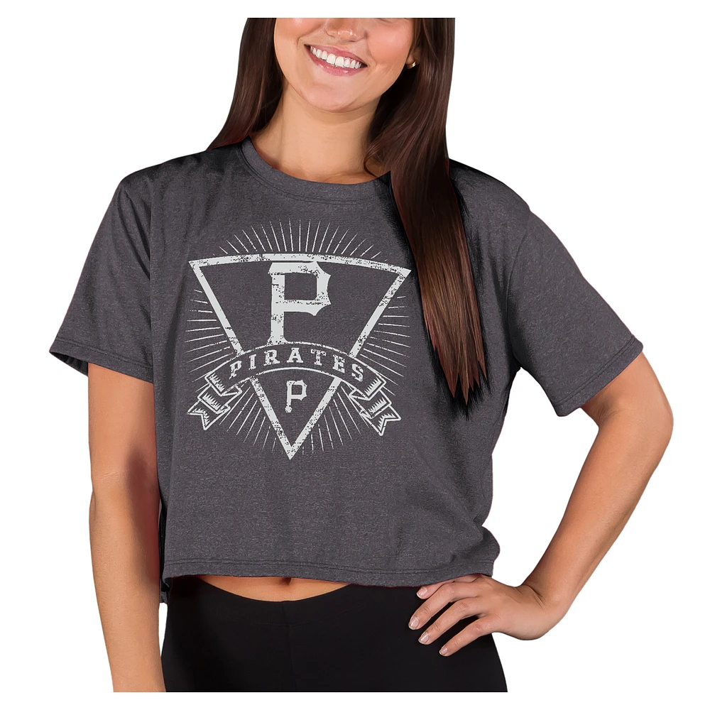 Women's Concepts Sport Heather Charcoal Pittsburgh Pirates Distressed Quest Boxy Cropped Top