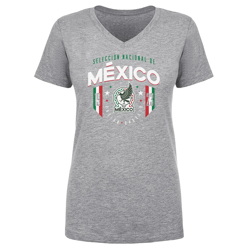 Women's 500 Level Heather Gray Mexico National Team V-Neck T-Shirt