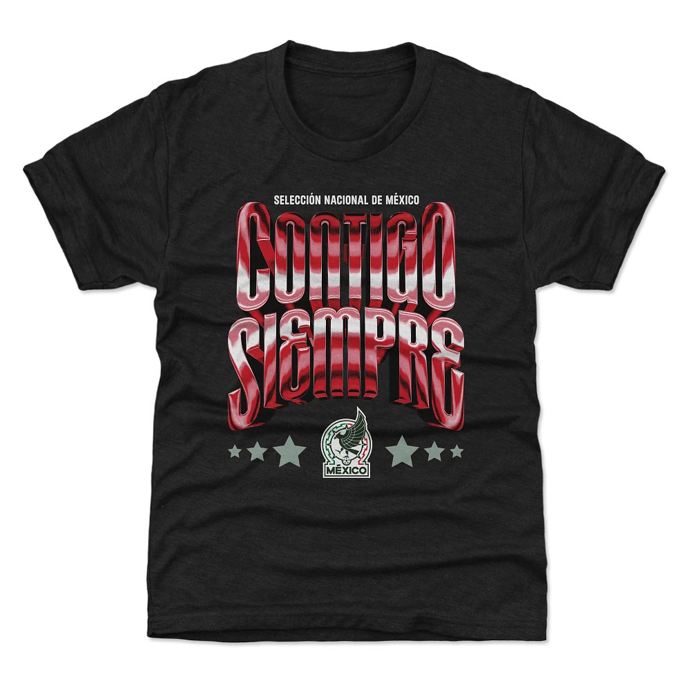 Youth 500 Level Black Mexico National Team Contigo Siempre Vintage T-Shirt