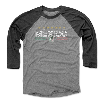 Men's 500 Level Black/Heather Gray Mexico National Team Inline 3/4-Sleeve Tri-Blend Baseball T-Shirt