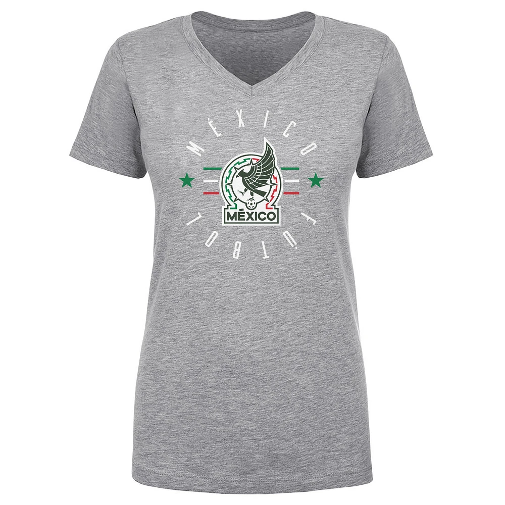 Women's 500 Level Heather Gray Mexico National Team Futbol V-Neck T-Shirt