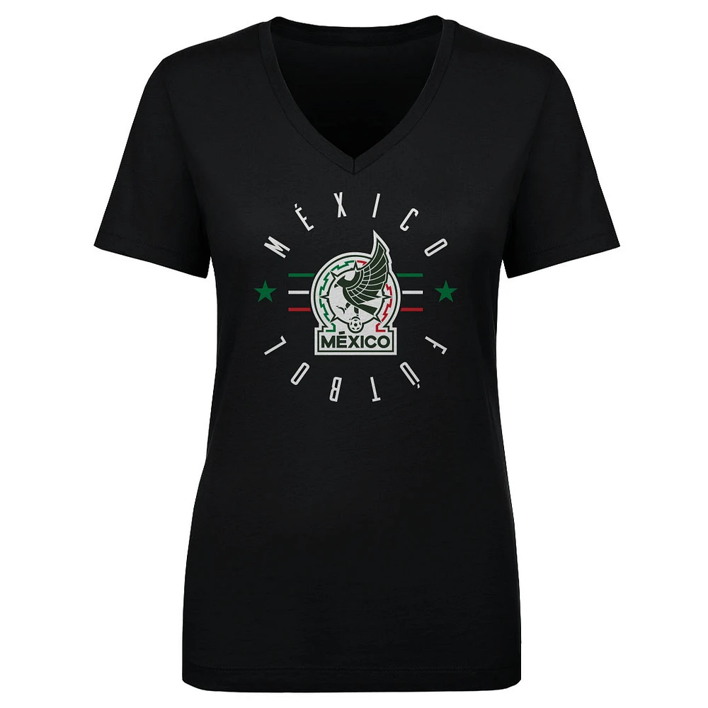 Women's 500 Level Black Mexico National Team Futbol V-Neck T-Shirt