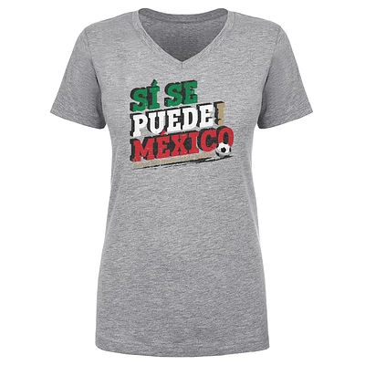 Women's 500 Level Heather Gray Mexico National Team Si Se Puede V-Neck T-Shirt