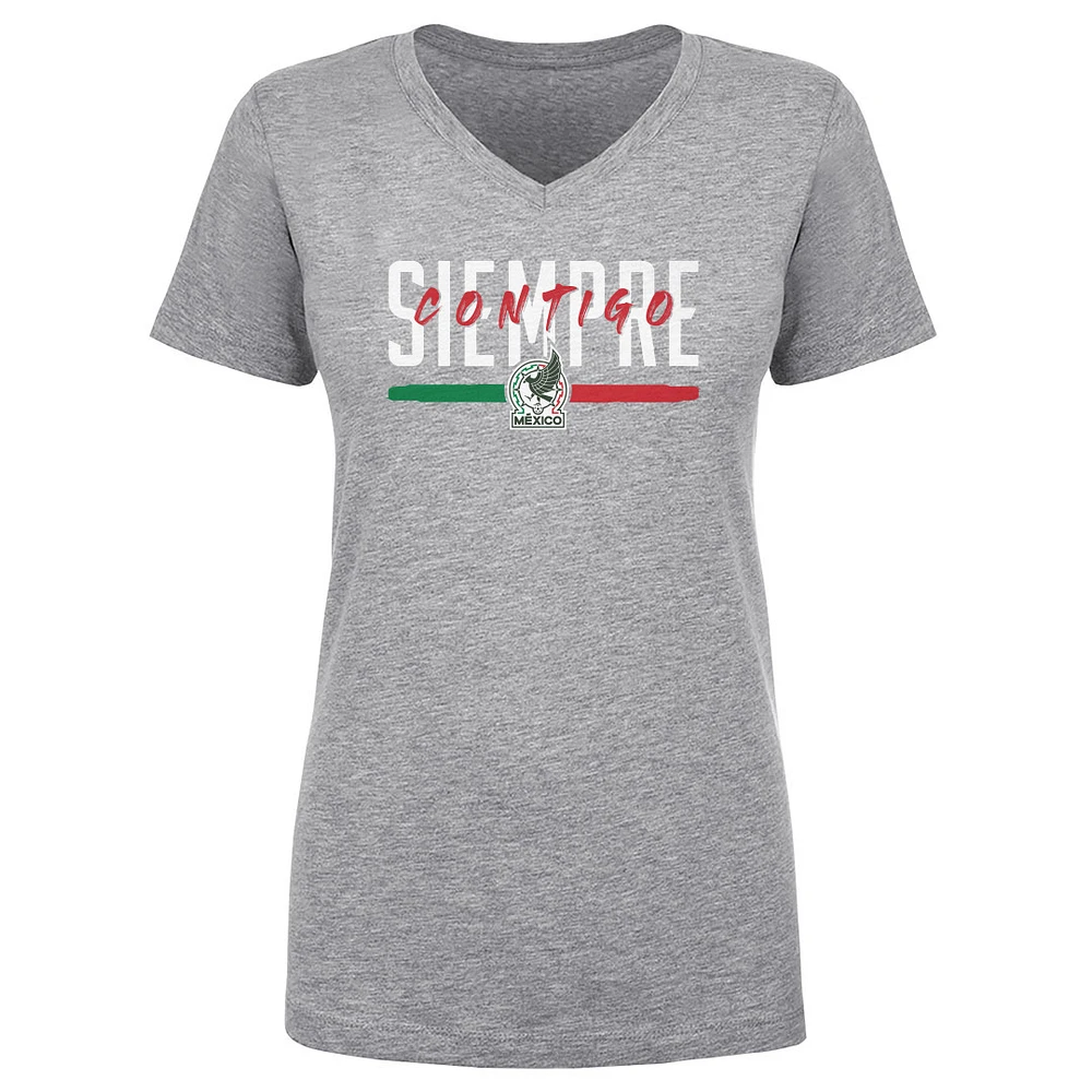 Women's 500 Level Heather Gray Mexico National Team Siempre Contigo V-Neck T-Shirt