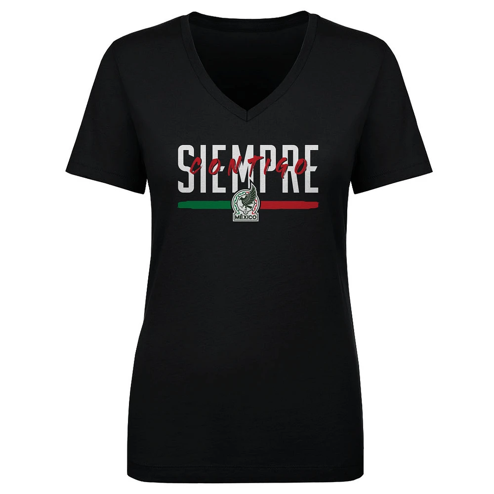 Women's 500 Level Black Mexico National Team Siempre Contigo V-Neck T-Shirt