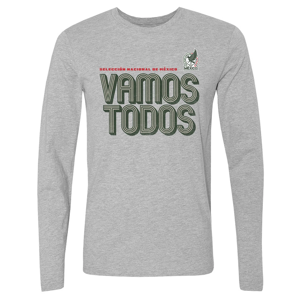 Men's 500 Level Heather Gray Mexico National Team Vamos Todos Inline Bold Long Sleeve T-Shirt