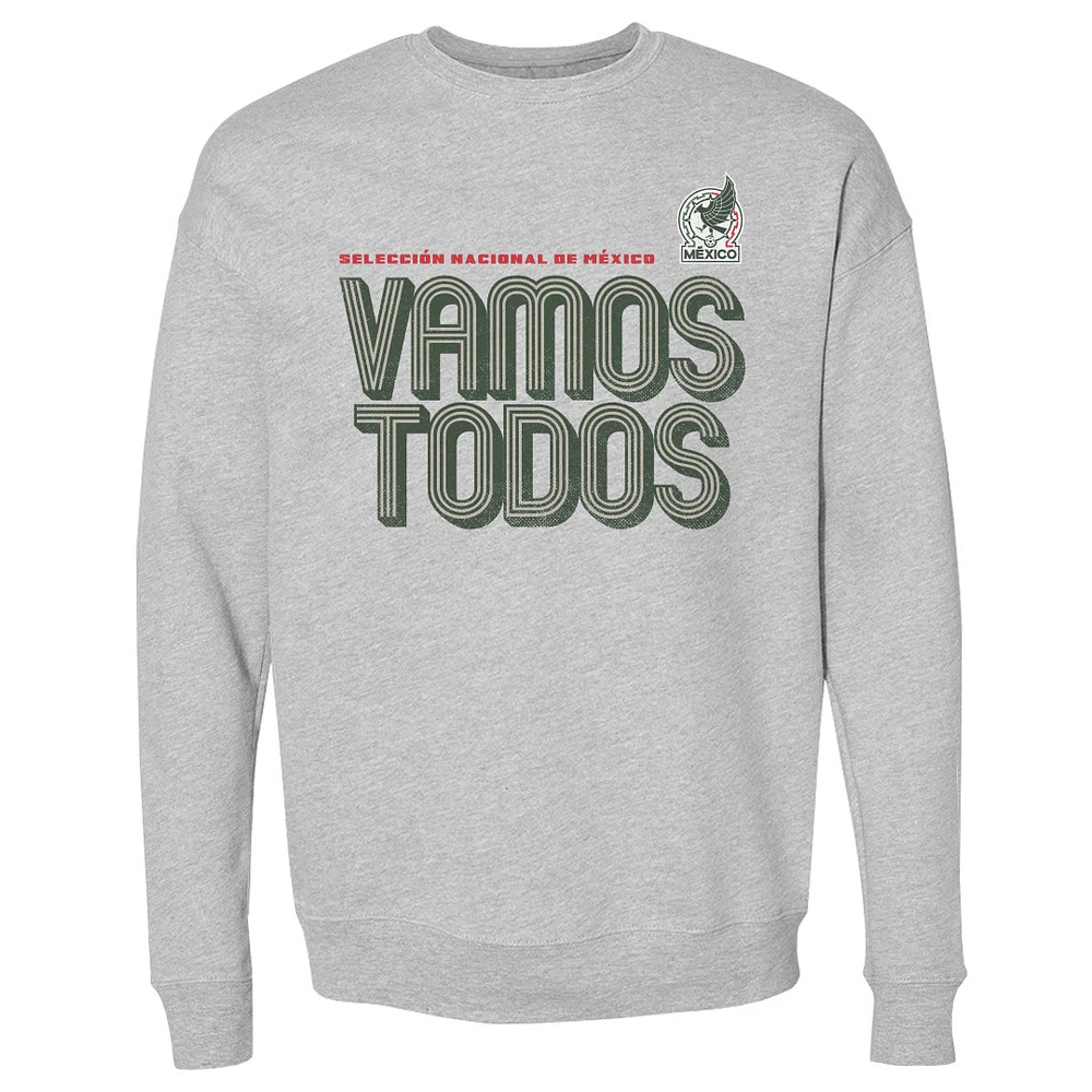 Men's 500 Level Heather Gray Mexico National Team Vamos Todos Inline Bold Crewneck Sweatshirt