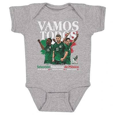 Infant 500 Level Heather Gray Mexico National Team Vamos Todos Julián Quiñones, Santiago Giménez & Edson Álvarez Bodysuit