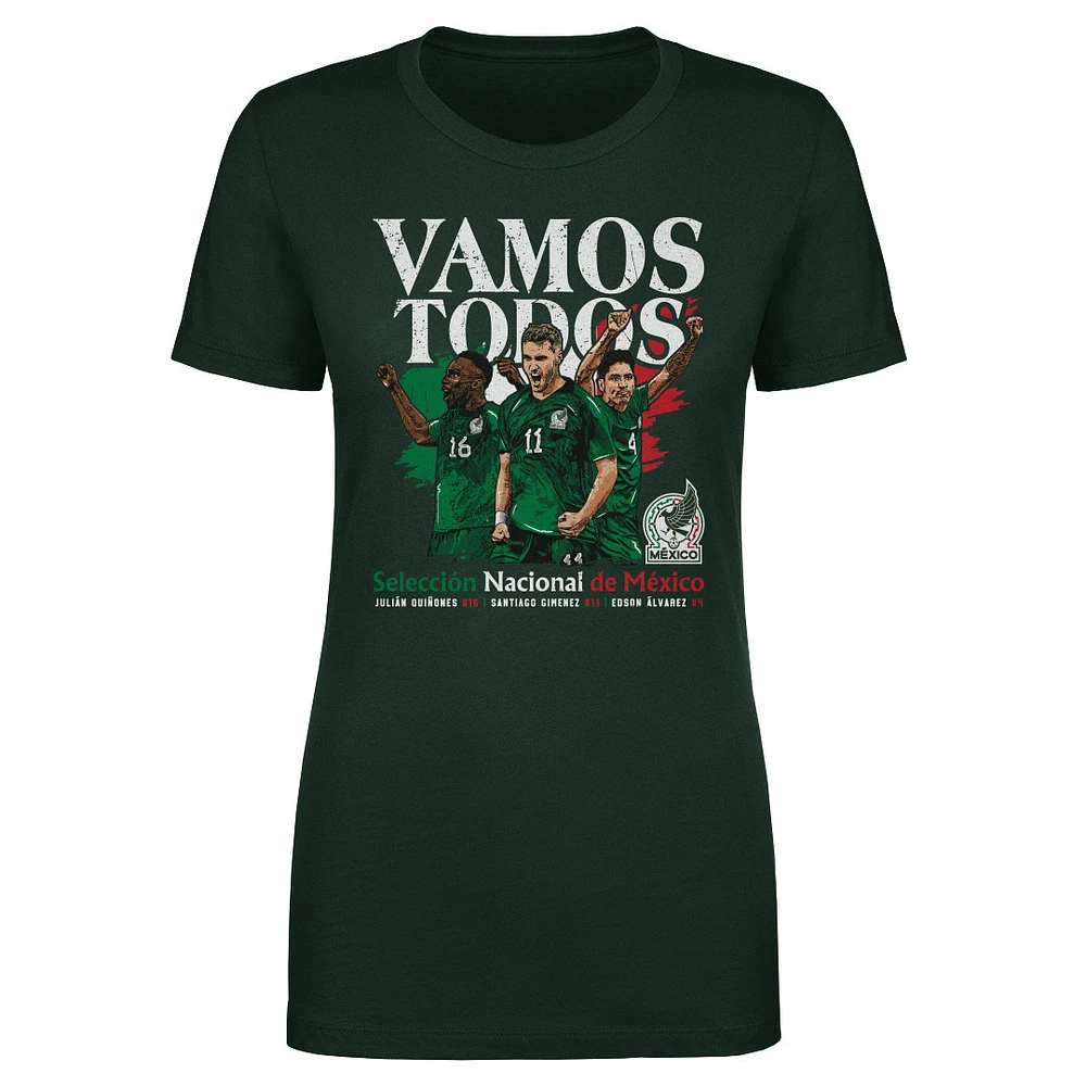 Women's 500 Level Forest Green Mexico National Team Vamos Todos Julián Quiñones, Santiago Giménez & Edson Álvarez T-Shirt