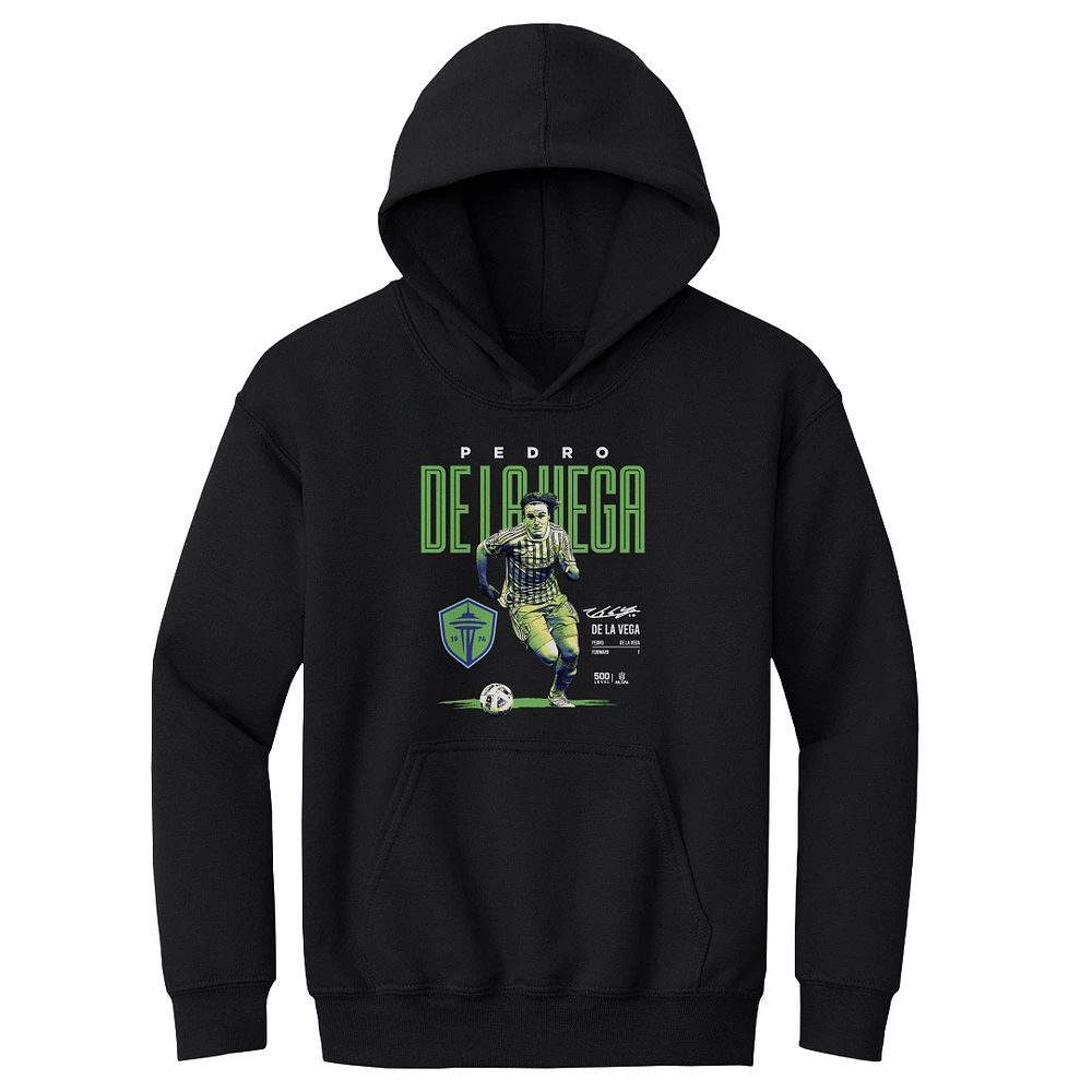 Youth 500 Level Pedro de la Vega Black Seattle Sounders FC Bitmap Pullover Hoodie