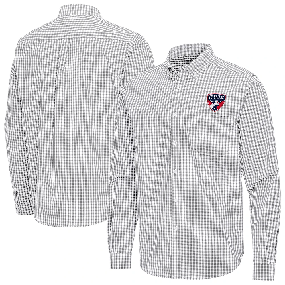 Men's Antigua Gray FC Dallas Ellis Tri-Blend Long Sleeve Button-Down Shirt