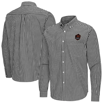 Men's Antigua Black Houston Dynamo FC Ellis Tri-Blend Long Sleeve Button-Down Shirt