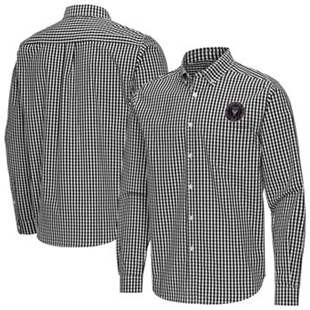 Men's Antigua Inter Miami CF Ellis Tri-Blend Long Sleeve Button-Down Shirt
