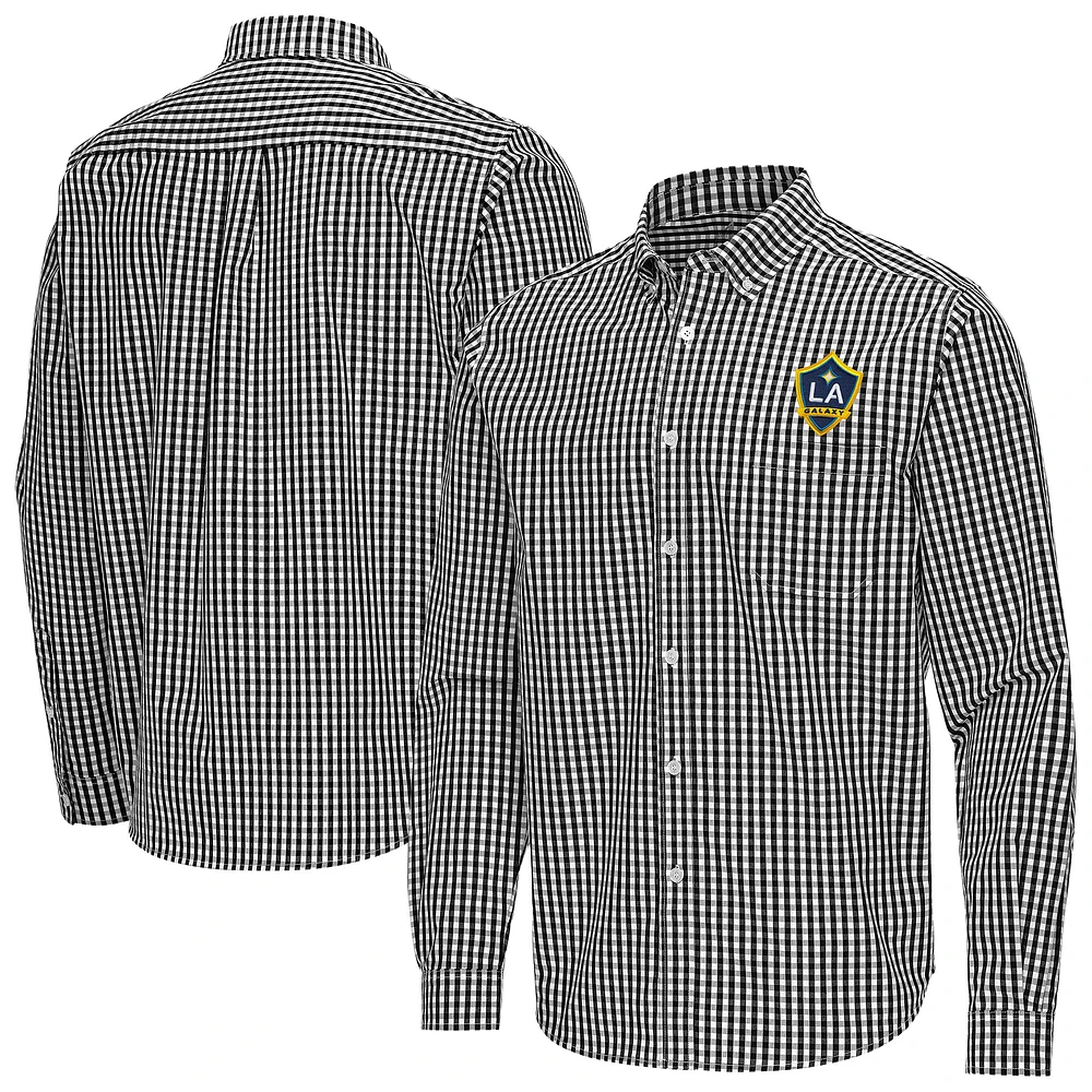 Men's Antigua LA Galaxy Ellis Tri-Blend Long Sleeve Button-Down Shirt