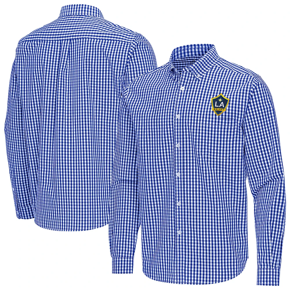 Men's Antigua Royal LA Galaxy Ellis Tri-Blend Long Sleeve Button-Down Shirt