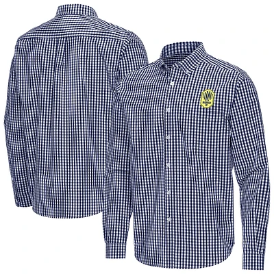 Men's Antigua Navy Nashville SC Ellis Tri-Blend Long Sleeve Button-Down Shirt