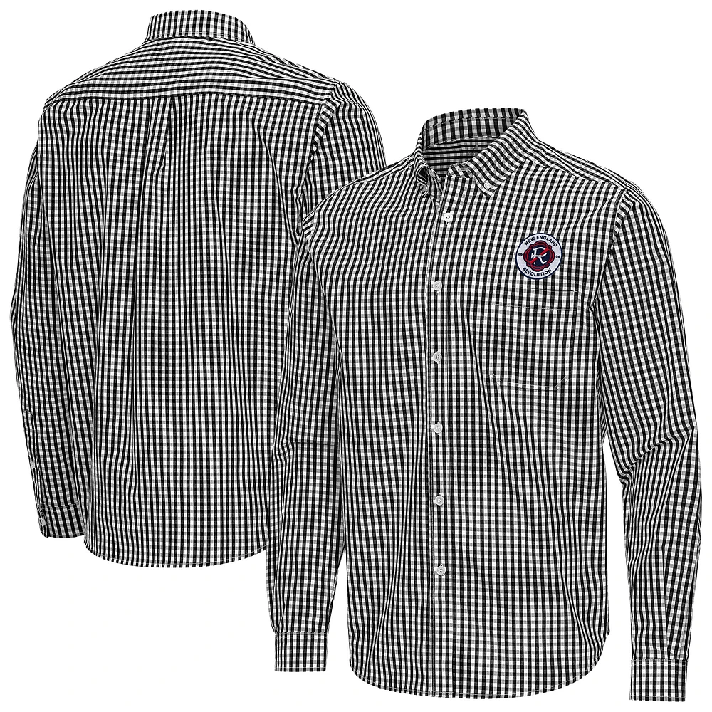 Men's Antigua New England Revolution Ellis Tri-Blend Long Sleeve Button-Down Shirt