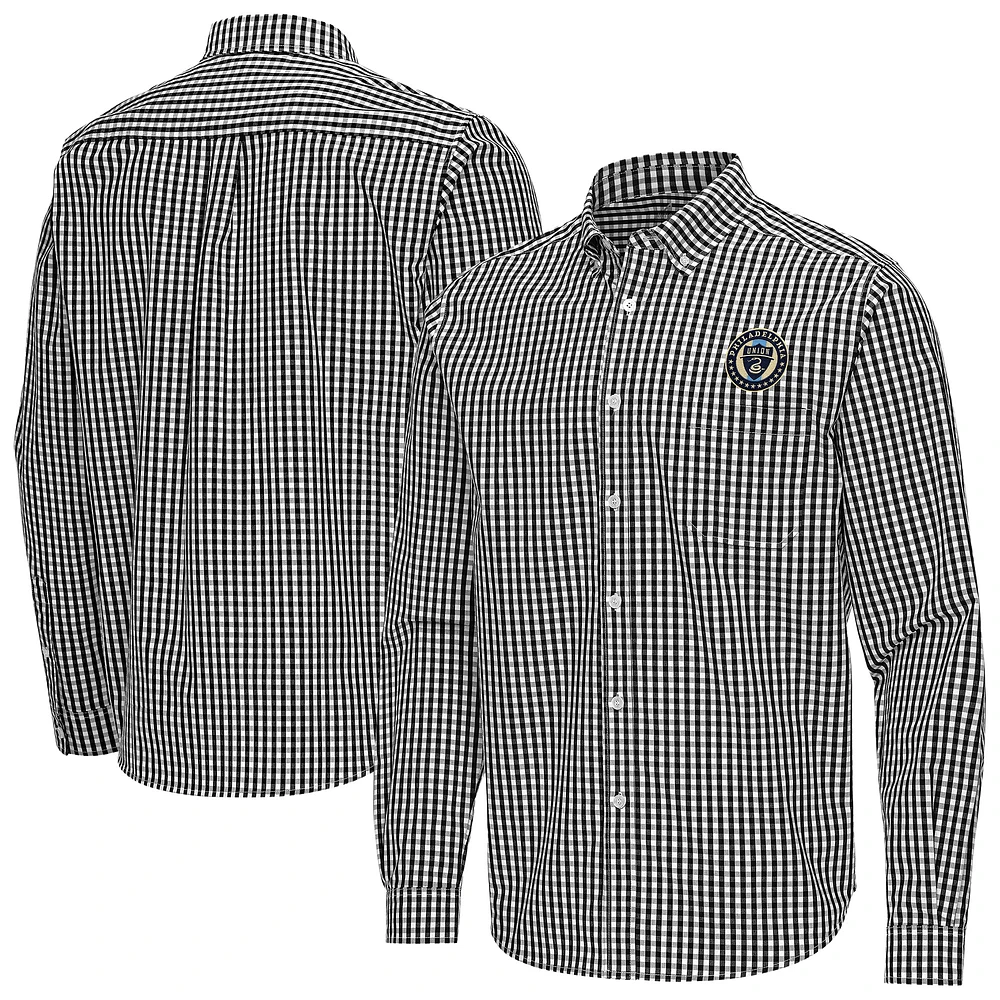 Men's Antigua Philadelphia Union Ellis Tri-Blend Long Sleeve Button-Down Shirt