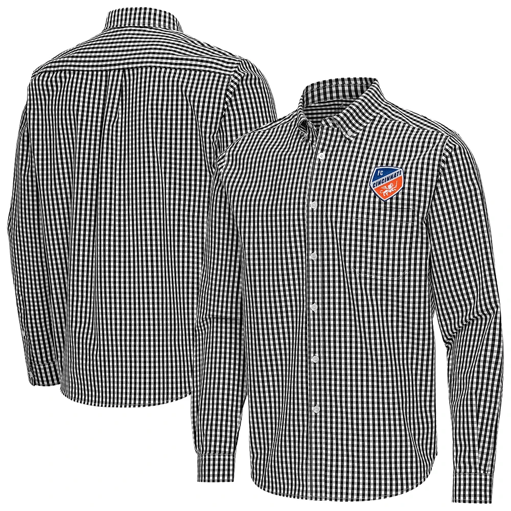 Men's Antigua FC Cincinnati Ellis Tri-Blend Long Sleeve Button-Down Shirt