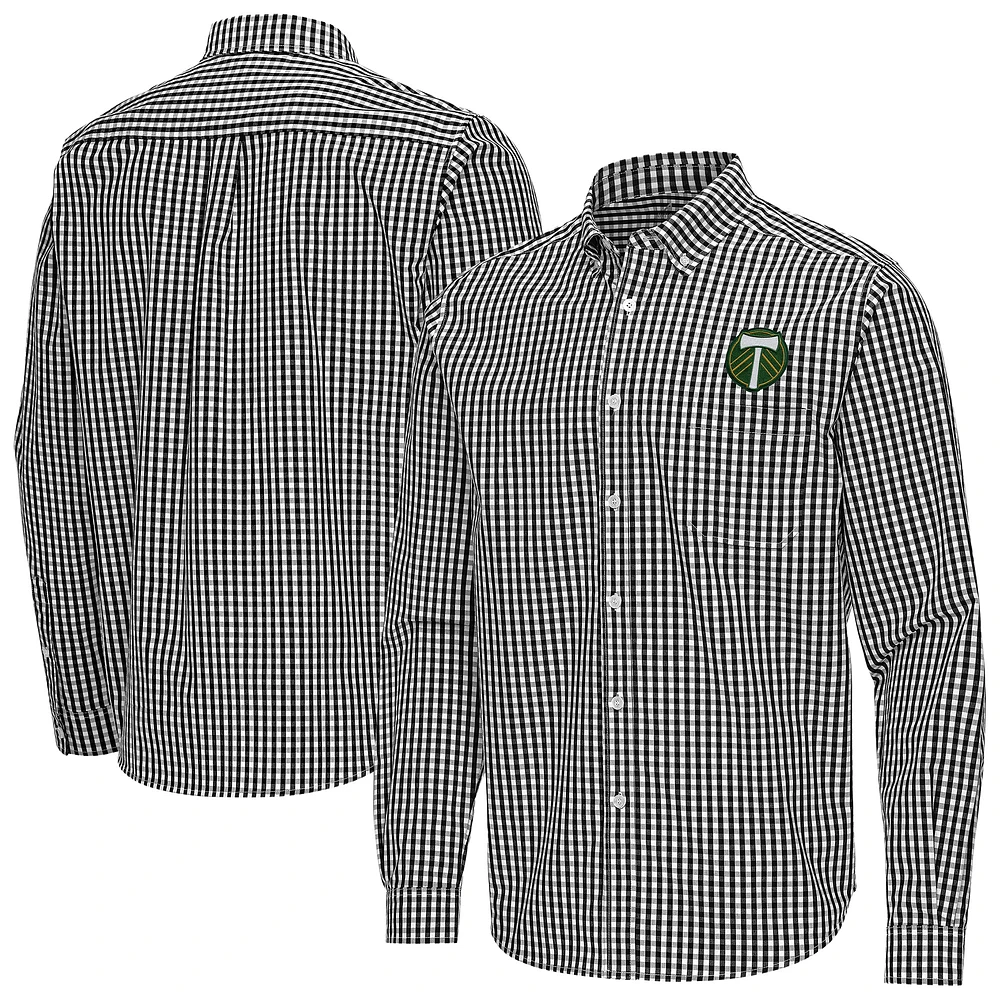 Men's Antigua Portland Timbers Ellis Tri-Blend Long Sleeve Button-Down Shirt