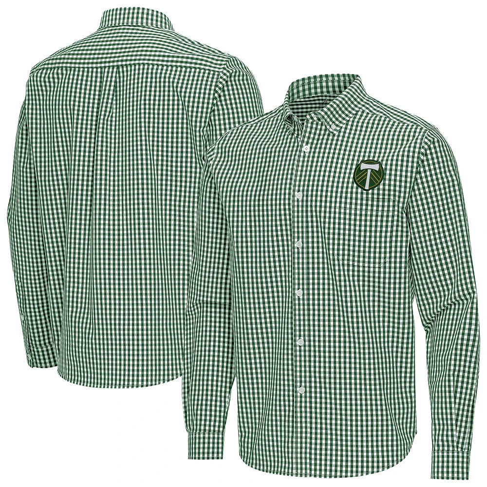 Men's Antigua Portland Timbers Ellis Tri-Blend Long Sleeve Button-Down Shirt