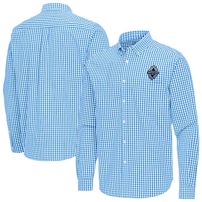 Men's Antigua Light Blue Vancouver Whitecaps FC Ellis Tri-Blend Long Sleeve Button-Down Shirt