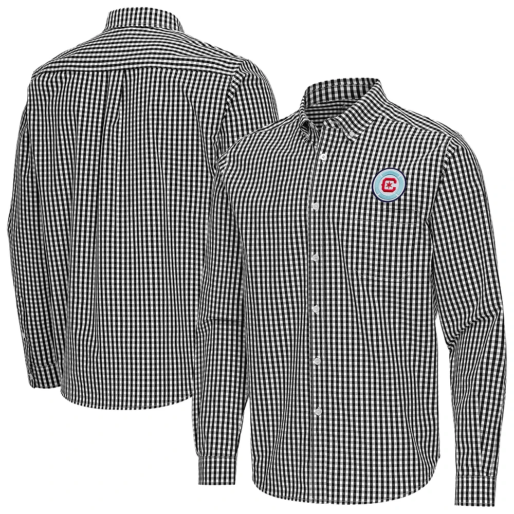 Men's Antigua Chicago Fire Ellis Tri-Blend Long Sleeve Button-Down Shirt